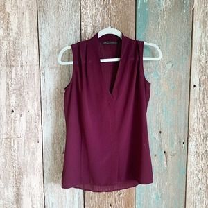 Rose & Olive Sheer V-Neck Tank Maroon Small